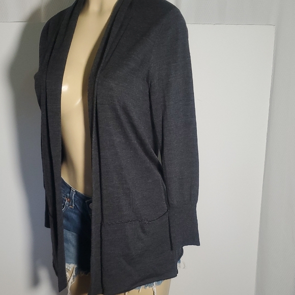 Eileen Fisher 100% MerinoWool Cardigan Sz Petite M Open Sweater Long Sleeve Grey - Picture 6 of 13